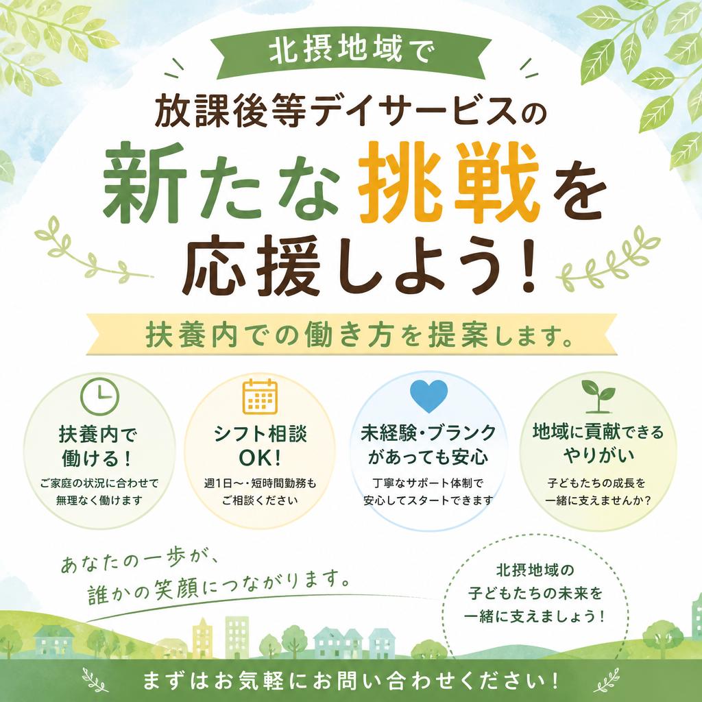 北摂地域で放課後等デイサービスの新たな挑戦を応援しよう！扶養内での働き方を提案します。