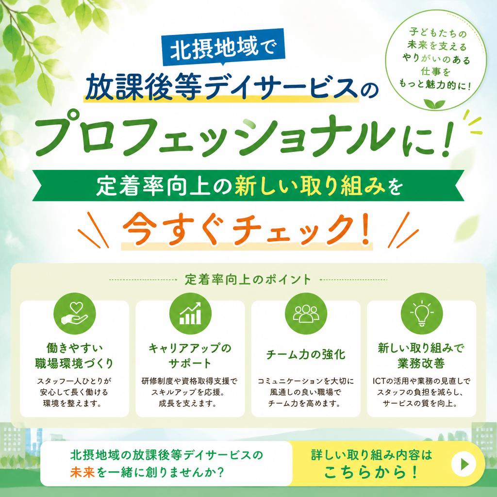 北摂地域で放課後等デイサービスのプロフェッショナルに！定着率向上の新しい取り組みを今すぐチェック！