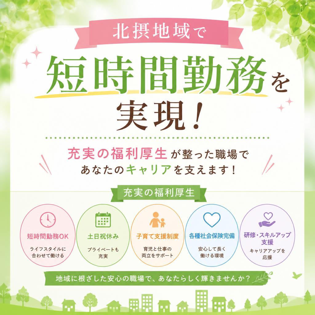 北摂地域で短時間勤務を実現！充実の福利厚生が整った職場であなたのキャリアを支えます！